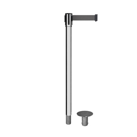 MONTOUR LINE Retractable Belt Removable Stanchion, 2ft Pol.Steel Post  7.5ft Dk Gry MX530R-PS-DGY-75